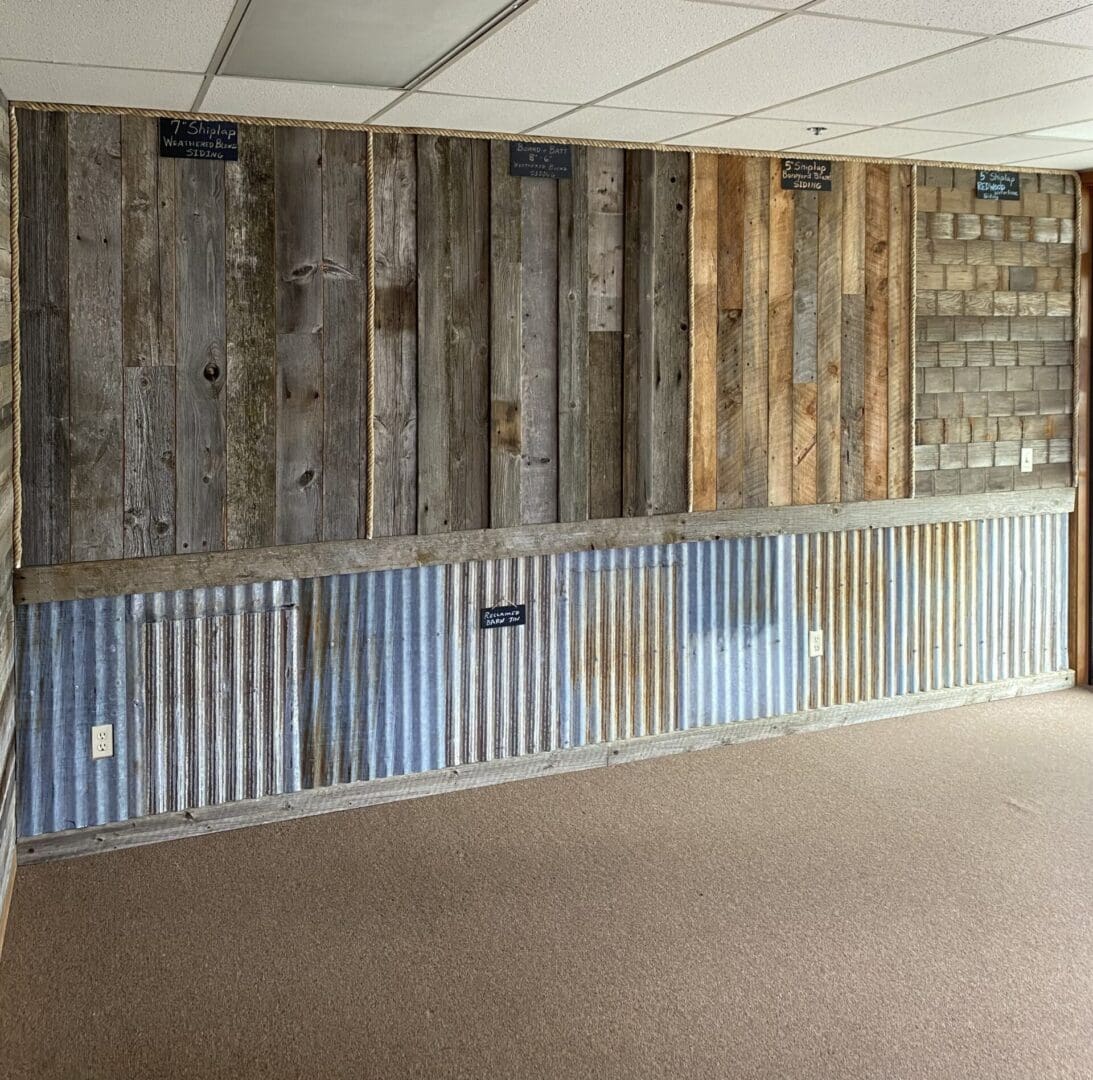 A room with wood paneling and metal walls.